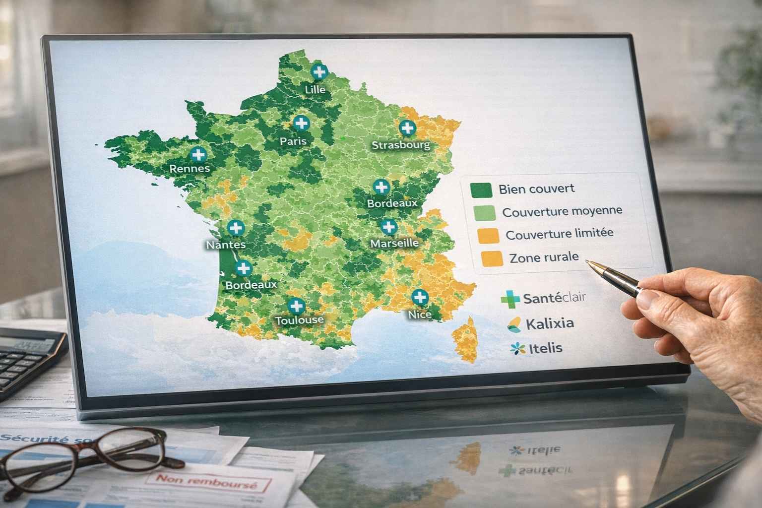 Carte de France montrant la couverture géographique des réseaux de soins partenaires des mutuelles santé