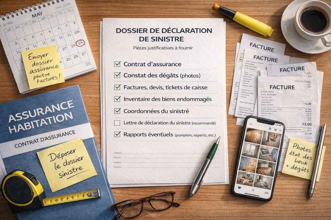 Checklist complète documents à rassembler pour déclaration sinistre assurance habitation