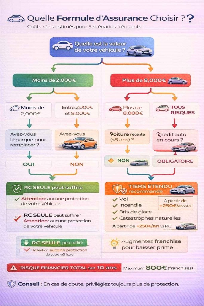 Arbre de décision pour choisir la bonne formule d'assurance auto selon la valeur du véhicule