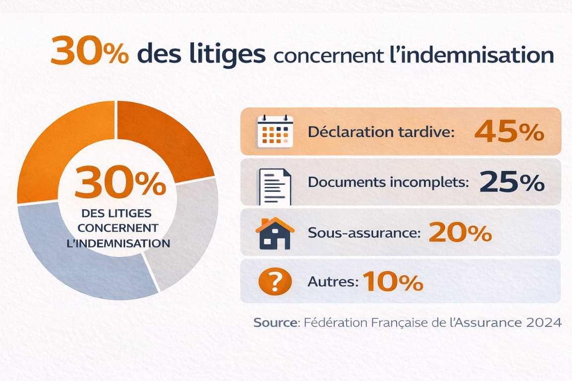 Infographie statistiques refus indemnisation assurance habitation France - 30% de litiges