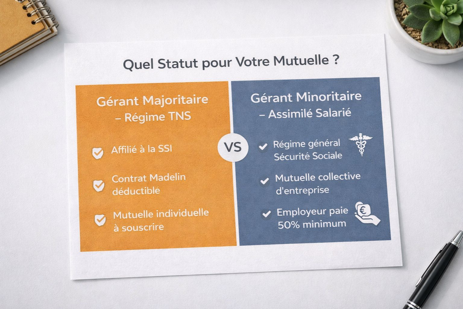 Comparatif gérant majoritaire TNS versus gérant minoritaire assimilé salarié : régime social, mutuelle et coût de la couverture santé