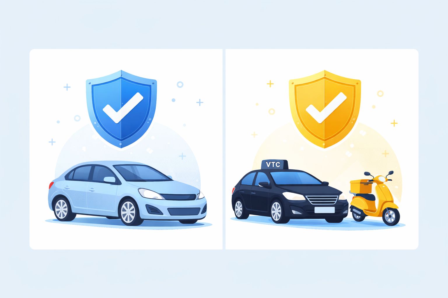 Infographie comparant l'assurance auto standard et l'assurance professionnelle pour VTC et livreurs.