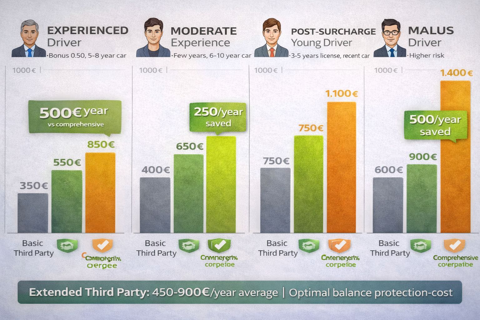 Comparatif tarifs assurance tiers simple étendu tous risques par profil conducteur 2026