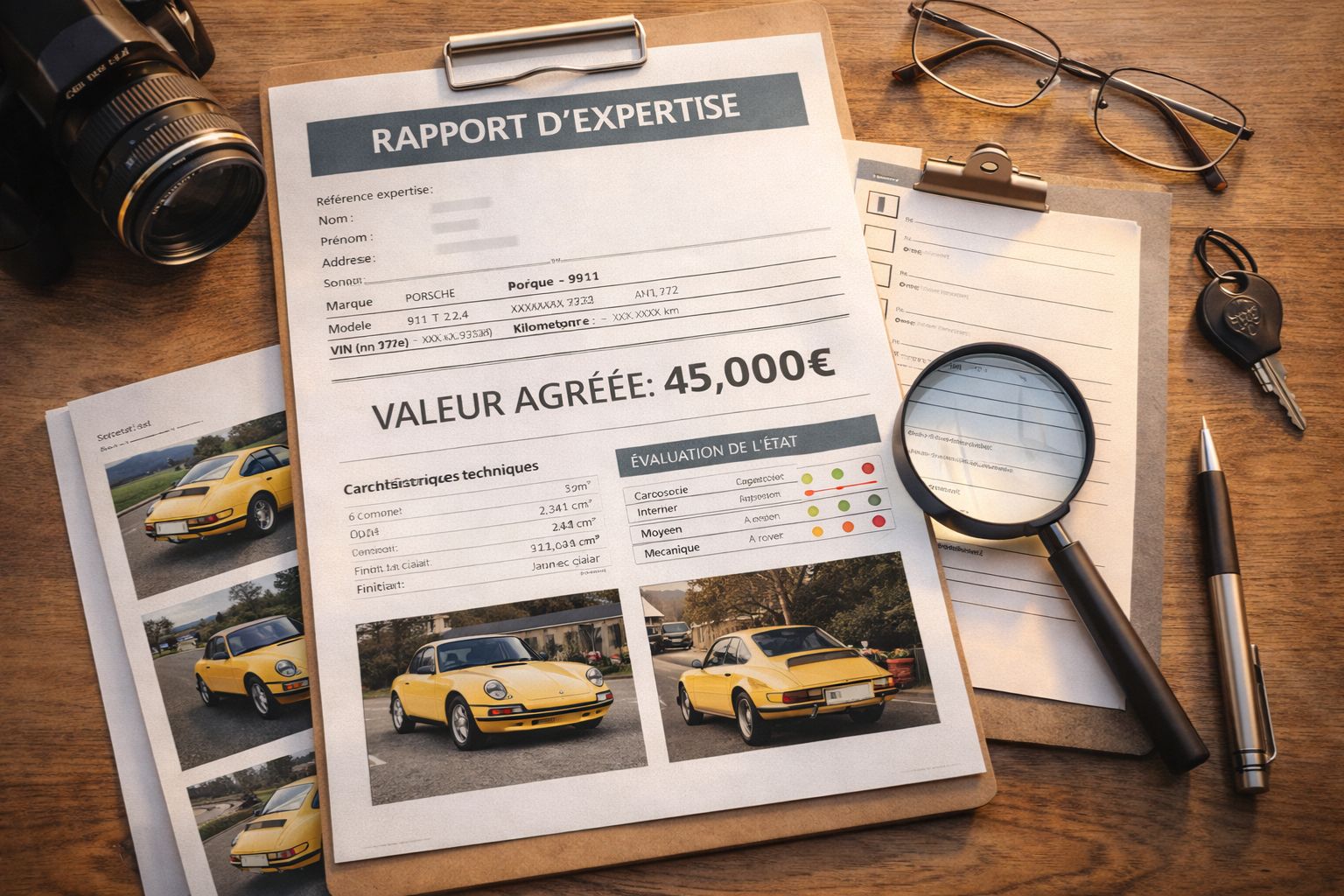 Document d'expertise voiture collection avec valeur agréée - Rapport d'évaluation professionnelle