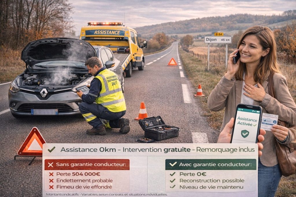 Dépanneuse professionnelle assistant une conductrice en panne sur le bord de la route avec véhicule immobilisé
