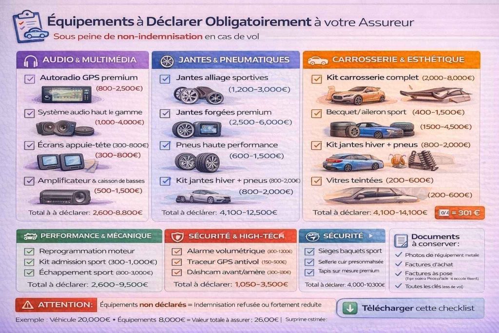 Checklist des équipements et accessoires automobiles à déclarer obligatoirement à l'assurance