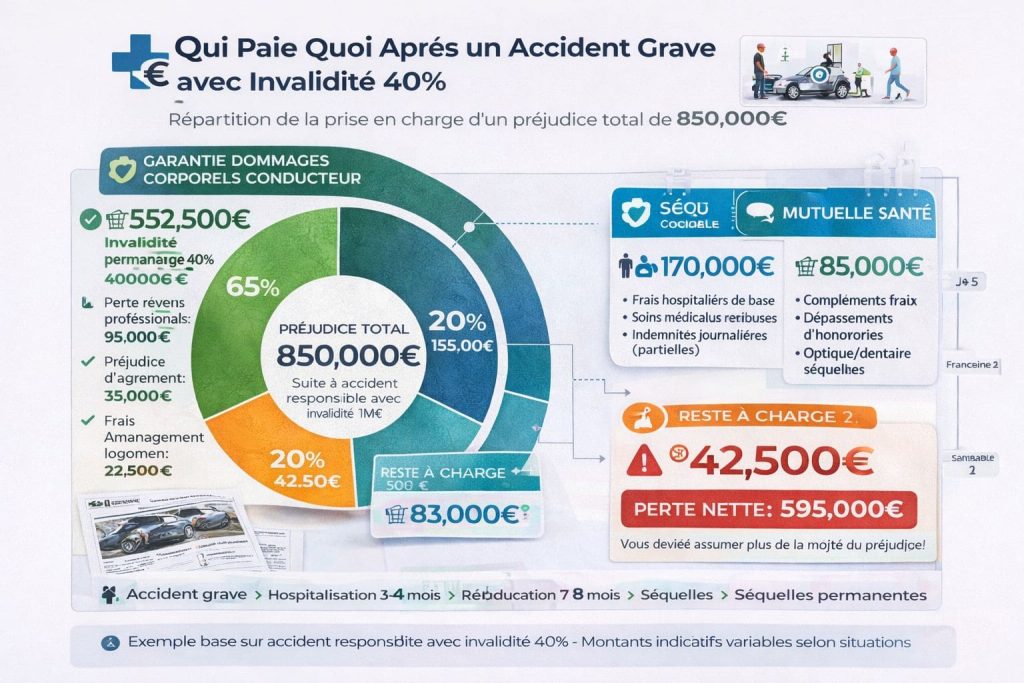 Graphique circulaire montrant la répartition de la prise en charge d'un accident grave entre différentes assurances