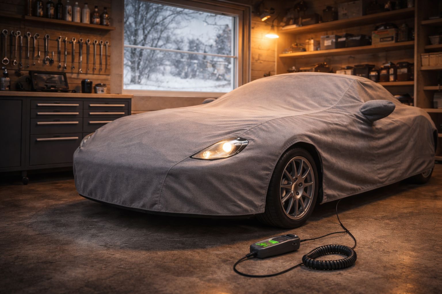 Cabriolet sous housse garage hiver - Stockage sécurisé voiture immobilisée saison froide