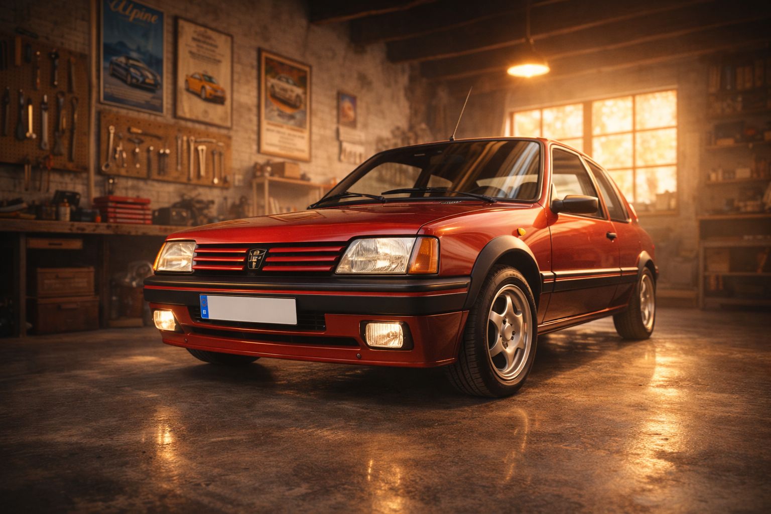 Voiture de collection française restaurée dans garage vintage - Patrimoine automobile