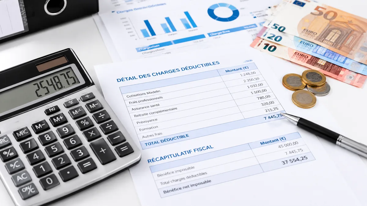 Infographie du calcul du plafond de déduction Madelin mutuelle TNS 2026