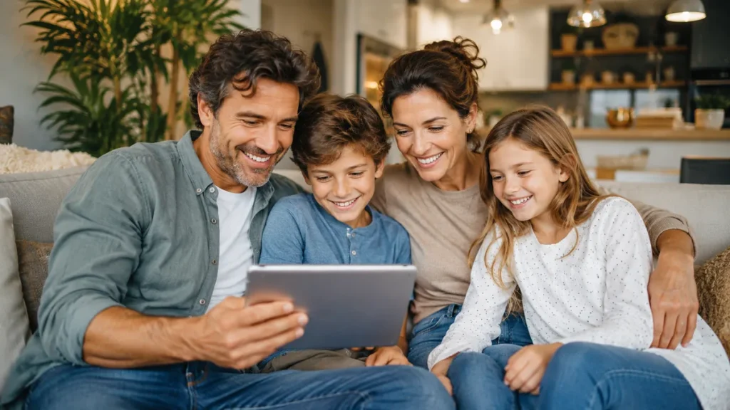 Famille d'un travailleur indépendant protégée par une mutuelle TNS familiale
